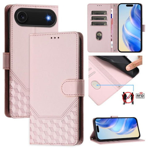 Honeycomb Embossing RFID Leather Phone Case, For iPhone 18 Pro / 17 Pro, For iPhone 18 Pro Max / 17 Pro Max, For iPhone 17e / 16e, For iPhone 17, For iPhone Air, For iPhone 16 Pro Max, For iPhone 16 Pro, For iPhone 16 Plus