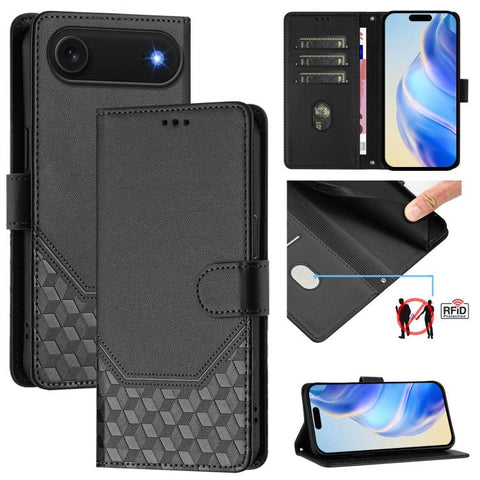 Honeycomb Embossing RFID Leather Phone Case, For iPhone 18 Pro / 17 Pro, For iPhone 18 Pro Max / 17 Pro Max, For iPhone 17e / 16e, For iPhone 17, For iPhone Air, For iPhone 16 Pro Max, For iPhone 16 Pro, For iPhone 16 Plus