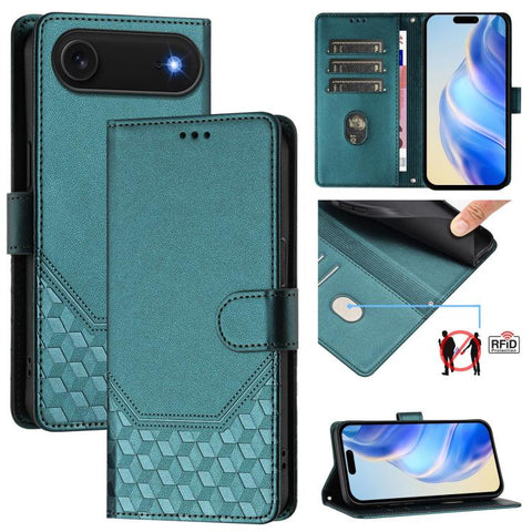 Honeycomb Embossing RFID Leather Phone Case, For iPhone 18 Pro / 17 Pro, For iPhone 18 Pro Max / 17 Pro Max, For iPhone 17e / 16e, For iPhone 17, For iPhone Air, For iPhone 16 Pro Max, For iPhone 16 Pro, For iPhone 16 Plus
