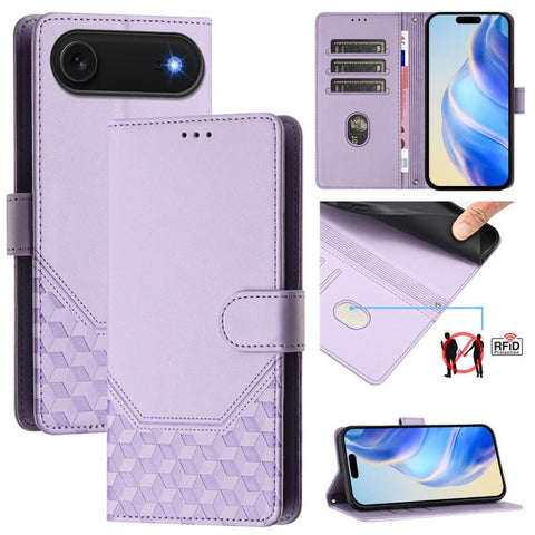 Honeycomb Embossing RFID Leather Phone Case, For iPhone 18 Pro / 17 Pro, For iPhone 18 Pro Max / 17 Pro Max, For iPhone 17e / 16e, For iPhone 17, For iPhone Air, For iPhone 16 Pro Max, For iPhone 16 Pro, For iPhone 16 Plus