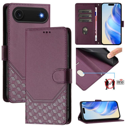 Honeycomb Embossing RFID Leather Phone Case, For iPhone 18 Pro / 17 Pro, For iPhone 18 Pro Max / 17 Pro Max, For iPhone 17e / 16e, For iPhone 17, For iPhone Air, For iPhone 16 Pro Max, For iPhone 16 Pro, For iPhone 16 Plus