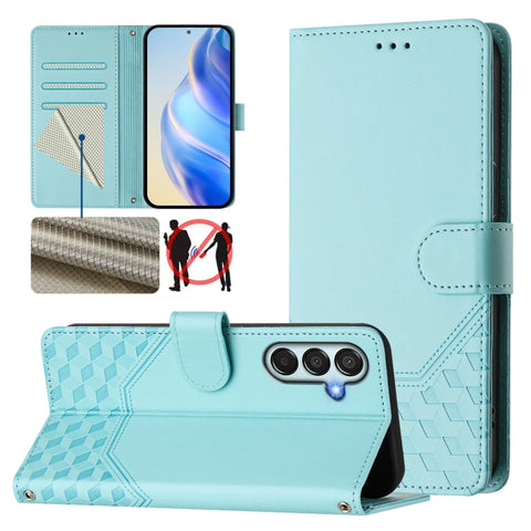 Honeycomb Embossing RFID Leather Phone Case, For Samsung Galaxy M56 5G, For Samsung Galaxy F16 5G / M16 5G Global, For Samsung Galaxy F06 5G / M06 5G, For Samsung Galaxy M55 / C55 5G, For Samsung Galaxy M15 5G / F15 5G, For Samsung Galaxy M34 5G / F34 ...