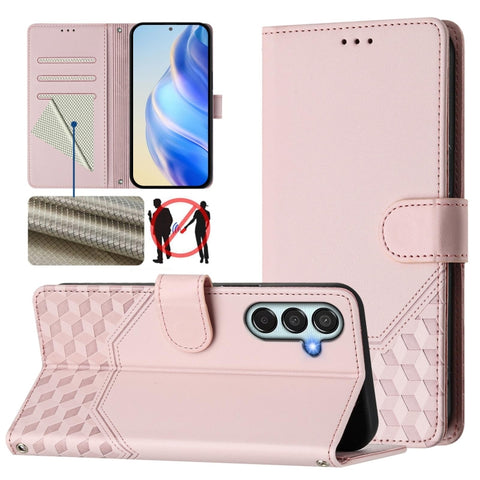 Honeycomb Embossing RFID Leather Phone Case, For Samsung Galaxy M56 5G, For Samsung Galaxy F16 5G / M16 5G Global, For Samsung Galaxy F06 5G / M06 5G, For Samsung Galaxy M55 / C55 5G, For Samsung Galaxy M15 5G / F15 5G, For Samsung Galaxy M34 5G / F34 ...