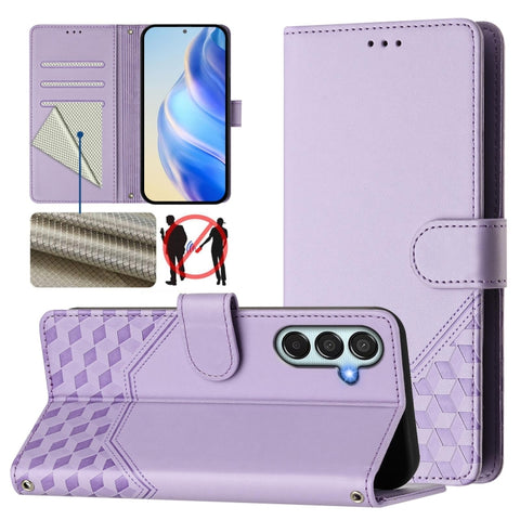 Honeycomb Embossing RFID Leather Phone Case, For Samsung Galaxy M56 5G, For Samsung Galaxy F16 5G / M16 5G Global, For Samsung Galaxy F06 5G / M06 5G, For Samsung Galaxy M55 / C55 5G, For Samsung Galaxy M15 5G / F15 5G, For Samsung Galaxy M34 5G / F34 ...