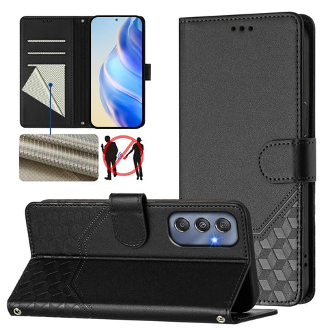 Honeycomb Embossing RFID Leather Phone Case, For Samsung Galaxy M56 5G, For Samsung Galaxy F16 5G / M16 5G Global, For Samsung Galaxy F06 5G / M06 5G, For Samsung Galaxy M55 / C55 5G, For Samsung Galaxy M15 5G / F15 5G, For Samsung Galaxy M34 5G / F34 ...