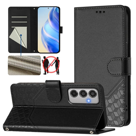 Honeycomb Embossing RFID Leather Phone Case, For Samsung Galaxy M56 5G, For Samsung Galaxy F16 5G / M16 5G Global, For Samsung Galaxy F06 5G / M06 5G, For Samsung Galaxy M55 / C55 5G, For Samsung Galaxy M15 5G / F15 5G, For Samsung Galaxy M34 5G / F34 ...