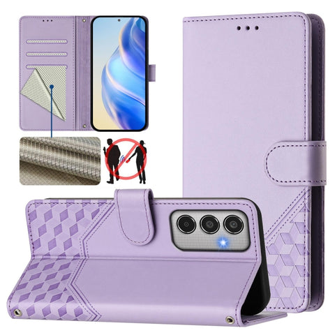 Honeycomb Embossing RFID Leather Phone Case, For Samsung Galaxy M56 5G, For Samsung Galaxy F16 5G / M16 5G Global, For Samsung Galaxy F06 5G / M06 5G, For Samsung Galaxy M55 / C55 5G, For Samsung Galaxy M15 5G / F15 5G, For Samsung Galaxy M34 5G / F34 ...
