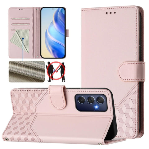 Honeycomb Embossing RFID Leather Phone Case, For Samsung Galaxy M56 5G, For Samsung Galaxy F16 5G / M16 5G Global, For Samsung Galaxy F06 5G / M06 5G, For Samsung Galaxy M55 / C55 5G, For Samsung Galaxy M15 5G / F15 5G, For Samsung Galaxy M34 5G / F34 ...