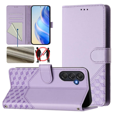 Honeycomb Embossing RFID Leather Phone Case, For Samsung Galaxy M56 5G, For Samsung Galaxy F16 5G / M16 5G Global, For Samsung Galaxy F06 5G / M06 5G, For Samsung Galaxy M55 / C55 5G, For Samsung Galaxy M15 5G / F15 5G, For Samsung Galaxy M34 5G / F34 ...