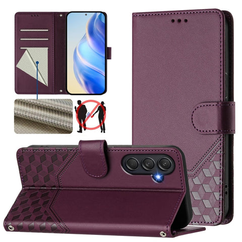 Honeycomb Embossing RFID Leather Phone Case, For Samsung Galaxy M56 5G, For Samsung Galaxy F16 5G / M16 5G Global, For Samsung Galaxy F06 5G / M06 5G, For Samsung Galaxy M55 / C55 5G, For Samsung Galaxy M15 5G / F15 5G, For Samsung Galaxy M34 5G / F34 ...