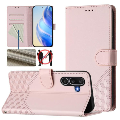Honeycomb Embossing RFID Leather Phone Case, For Samsung Galaxy M56 5G, For Samsung Galaxy F16 5G / M16 5G Global, For Samsung Galaxy F06 5G / M06 5G, For Samsung Galaxy M55 / C55 5G, For Samsung Galaxy M15 5G / F15 5G, For Samsung Galaxy M34 5G / F34 ...