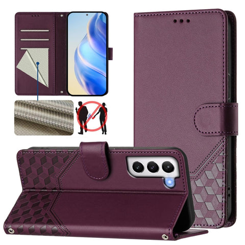 Honeycomb Embossing RFID Leather Phone Case, For Samsung Galaxy S23 5G, For Samsung Galaxy S22 Ultra 5G, For Samsung Galaxy S22+ 5G, For Samsung Galaxy S22 5G, For Samsung Galaxy S21 FE 5G, For Samsung Galaxy S21 5G, For Samsung Galaxy S21+ 5G         ...