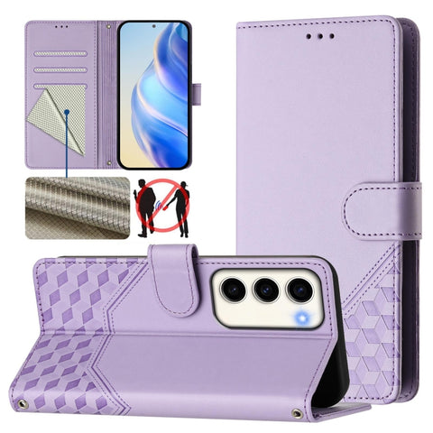 Honeycomb Embossing RFID Leather Phone Case, For Samsung Galaxy S23 5G, For Samsung Galaxy S22 Ultra 5G, For Samsung Galaxy S22+ 5G, For Samsung Galaxy S22 5G, For Samsung Galaxy S21 FE 5G, For Samsung Galaxy S21 5G, For Samsung Galaxy S21+ 5G         ...