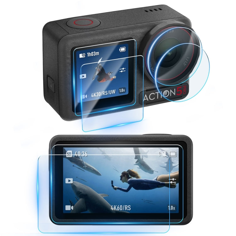 3 in 1 Lens Protector Front and Rear Screen Tempered Glass Films, For DJI Osmo Action 5 Pro