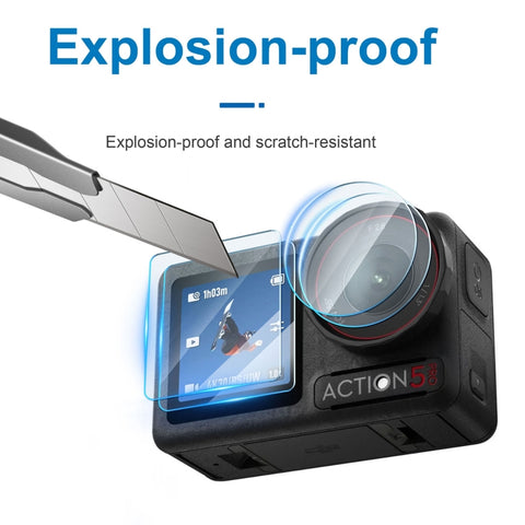 3 in 1 Lens Protector Front and Rear Screen Tempered Glass Films, For DJI Osmo Action 5 Pro