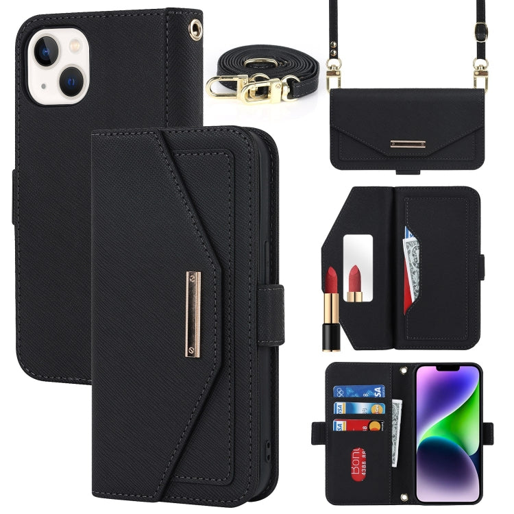 Cross Texture Crossbody Lanyard Leather Phone Case, For iPhone 15