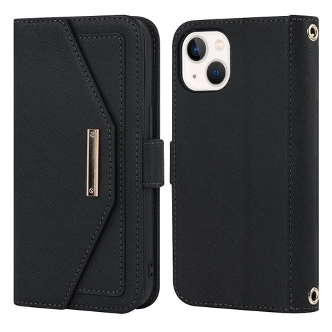 Cross Texture Crossbody Lanyard Leather Phone Case, For iPhone 15