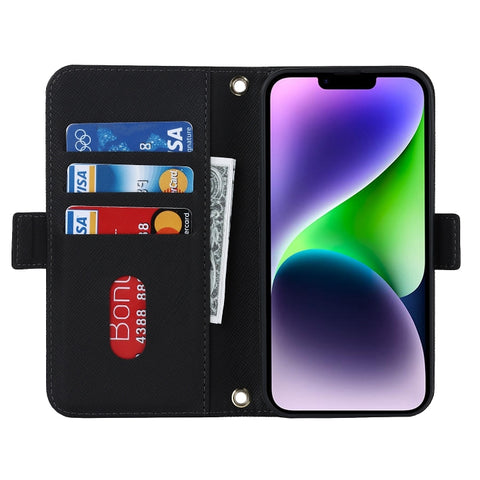 Cross Texture Crossbody Lanyard Leather Phone Case, For iPhone 15