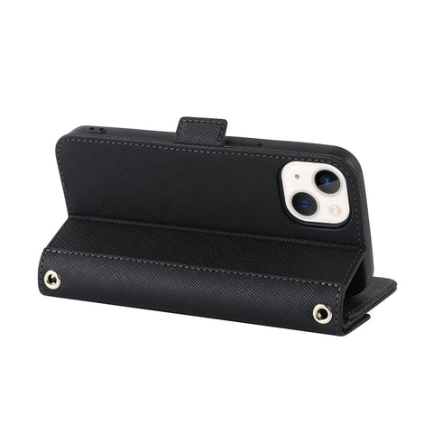 Cross Texture Crossbody Lanyard Leather Phone Case, For iPhone 15