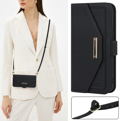 Cross Texture Crossbody Lanyard Leather Phone Case, For iPhone 15