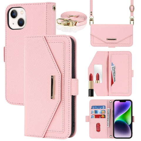 Cross Texture Crossbody Lanyard Leather Phone Case, For iPhone 15