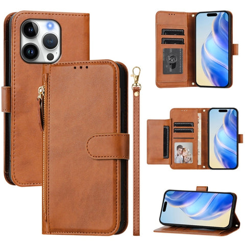 Multi-Card Slots Zipper Wallet Leather Phone Case, For iPhone 18 Pro / 17 Pro, For iPhone 18 Pro Max / 17 Pro Max, For iPhone 17e / 16e, For iPhone 17, For iPhone Air, For iPhone 16 Pro Max, For iPhone 16 Pro, For iPhone 16 Plus