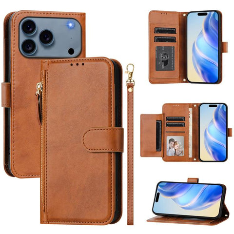 Multi-Card Slots Zipper Wallet Leather Phone Case, For iPhone 18 Pro / 17 Pro, For iPhone 18 Pro Max / 17 Pro Max, For iPhone 17e / 16e, For iPhone 17, For iPhone Air, For iPhone 16 Pro Max, For iPhone 16 Pro, For iPhone 16 Plus
