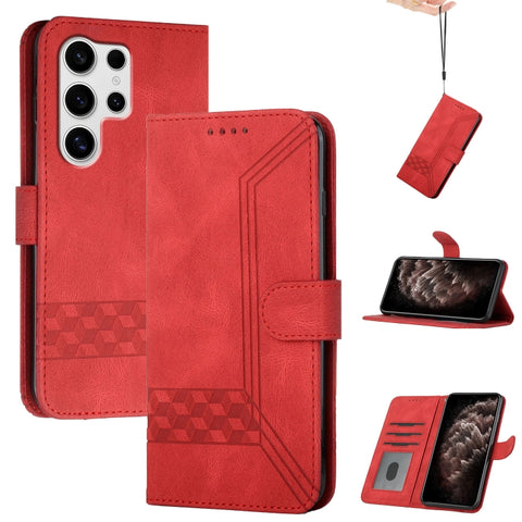 Cubic Skin Feel Flip Leather Phone Case, For Galaxy S25 Ultra 5G