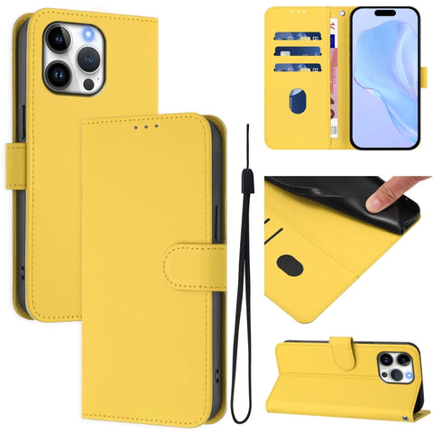 Skin Feel Solid Color Leather Phone Case with Lanyard, For iPhone Air, For iPhone 16 Pro Max