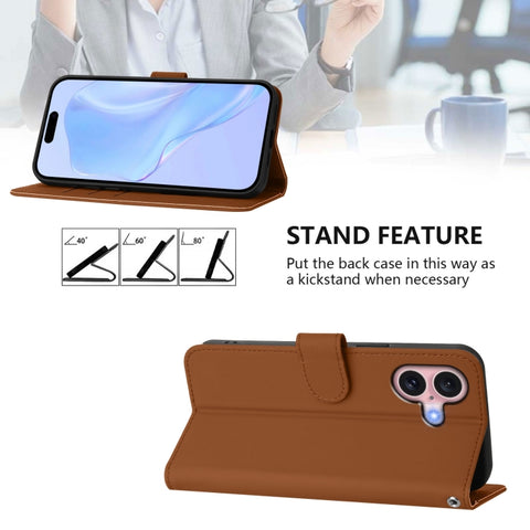Skin Feel Solid Color Leather Phone Case with Lanyard, For iPhone 16, For iPhone 15 Pro Max