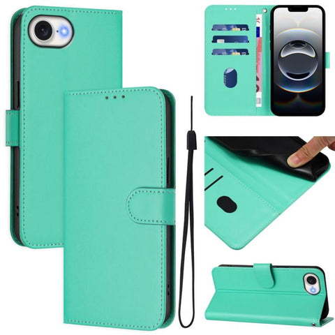 Skin Feel Solid Color Leather Phone Case with Lanyard, For iPhone 17e / 16e, For iPhone 17