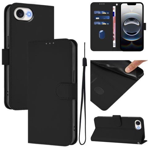 Skin Feel Solid Color Leather Phone Case with Lanyard, For iPhone 17e / 16e, For iPhone 17