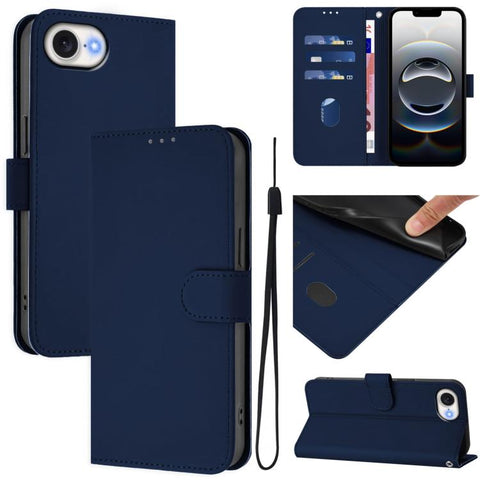 Skin Feel Solid Color Leather Phone Case with Lanyard, For iPhone 17e / 16e, For iPhone 17
