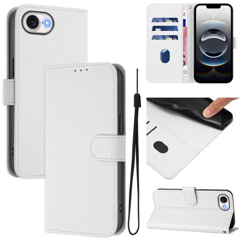 Skin Feel Solid Color Leather Phone Case with Lanyard, For iPhone 17e / 16e, For iPhone 17