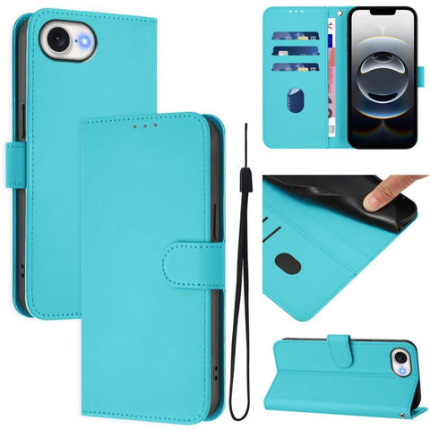 Skin Feel Solid Color Leather Phone Case with Lanyard, For iPhone 17e / 16e, For iPhone 17