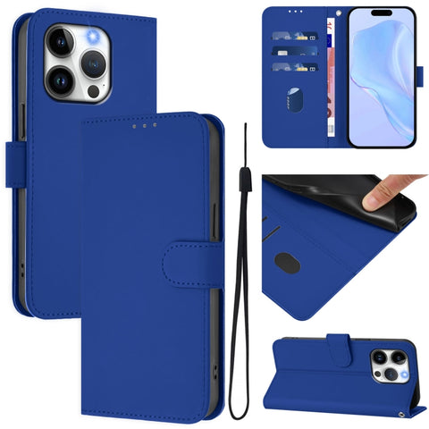Skin Feel Solid Color Leather Phone Case with Lanyard, For iPhone 14 / 13, For iPhone 14 Pro