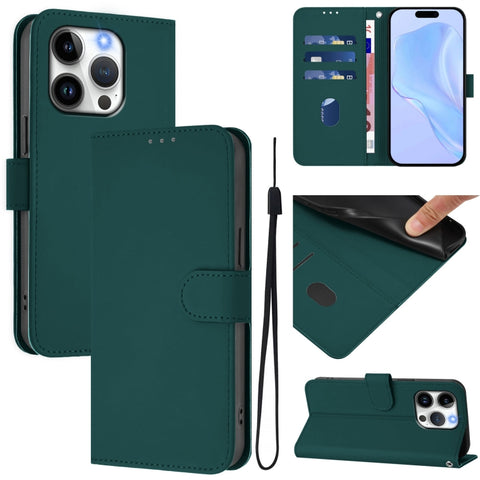 Skin Feel Solid Color Leather Phone Case with Lanyard, For iPhone 14 / 13, For iPhone 14 Pro
