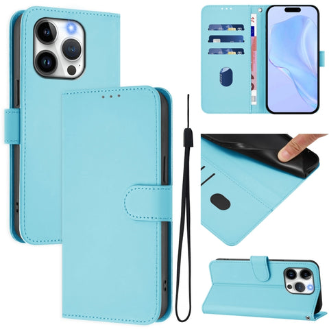Skin Feel Solid Color Leather Phone Case with Lanyard, For iPhone 14 / 13, For iPhone 14 Pro