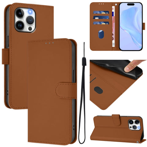 Skin Feel Solid Color Leather Phone Case with Lanyard, For iPhone 14 Pro Max, For iPhone SE 2022 / 2020