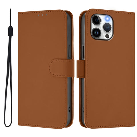 Skin Feel Solid Color Leather Phone Case with Lanyard, For iPhone 13 Pro Max, For iPhone 13 Pro