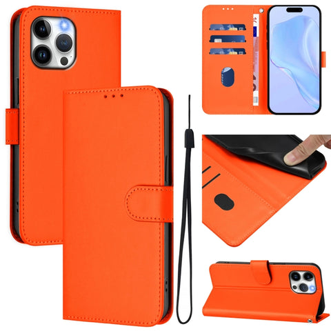 Skin Feel Solid Color Leather Phone Case with Lanyard, For iPhone 13 Pro Max, For iPhone 13 Pro