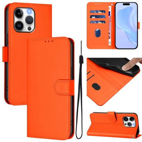 Skin Feel Solid Color Leather Phone Case with Lanyard, For iPhone 13 Pro Max, For iPhone 13 Pro