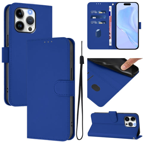 Skin Feel Solid Color Leather Phone Case with Lanyard, For iPhone 13 Pro Max, For iPhone 13 Pro