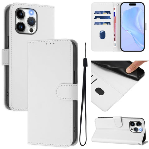 Skin Feel Solid Color Leather Phone Case with Lanyard, For iPhone 13 Pro Max, For iPhone 13 Pro