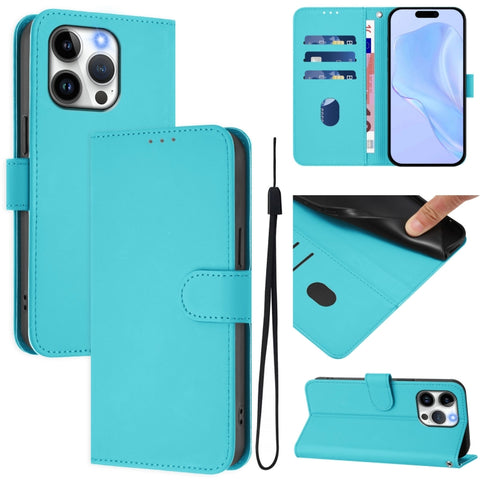 Skin Feel Solid Color Leather Phone Case with Lanyard, For iPhone 13 Pro Max, For iPhone 13 Pro