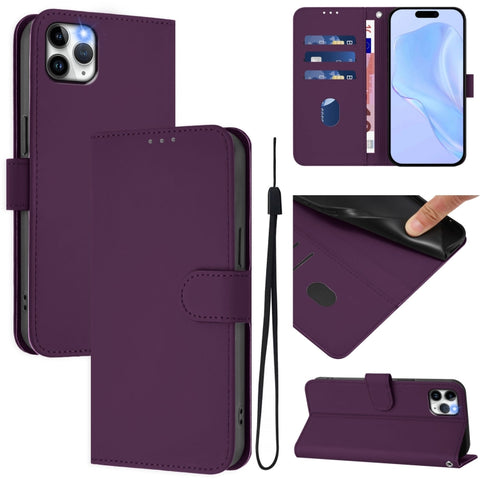 Skin Feel Solid Color Leather Phone Case with Lanyard, For iPhone 11 Pro Max, For iPhone 11