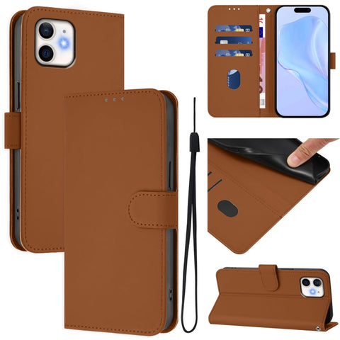 Skin Feel Solid Color Leather Phone Case with Lanyard, For iPhone 11 Pro Max, For iPhone 11