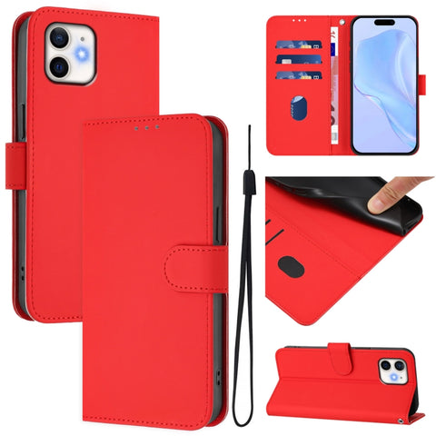 Skin Feel Solid Color Leather Phone Case with Lanyard, For iPhone 11 Pro Max, For iPhone 11