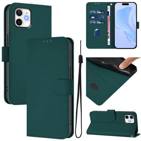 Skin Feel Solid Color Leather Phone Case with Lanyard, For iPhone 11 Pro Max, For iPhone 11