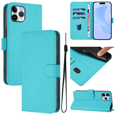 Skin Feel Solid Color Leather Phone Case with Lanyard, For iPhone 11 Pro, For iPhone XS / X